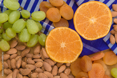 Healthy raw fruit and nut snack platter