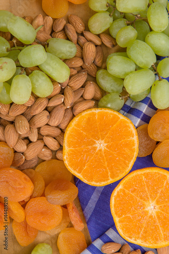 Healthy raw fruit and nut snack platter