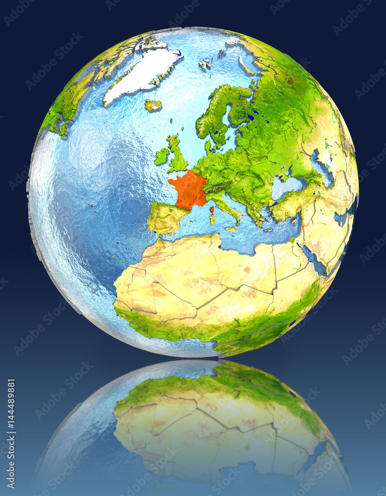 Fototapeta premium France on globe with reflection