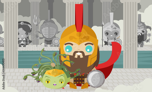 warrior perseus cute holding medusa gorgon head