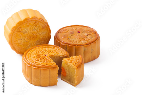 Mid-Autumn Festival mooncake isolated on white background with clipping path