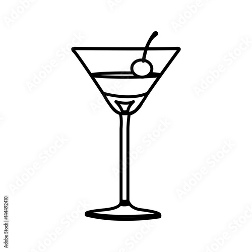 silhouette martini drink cocktail glass with cherry vector illustration