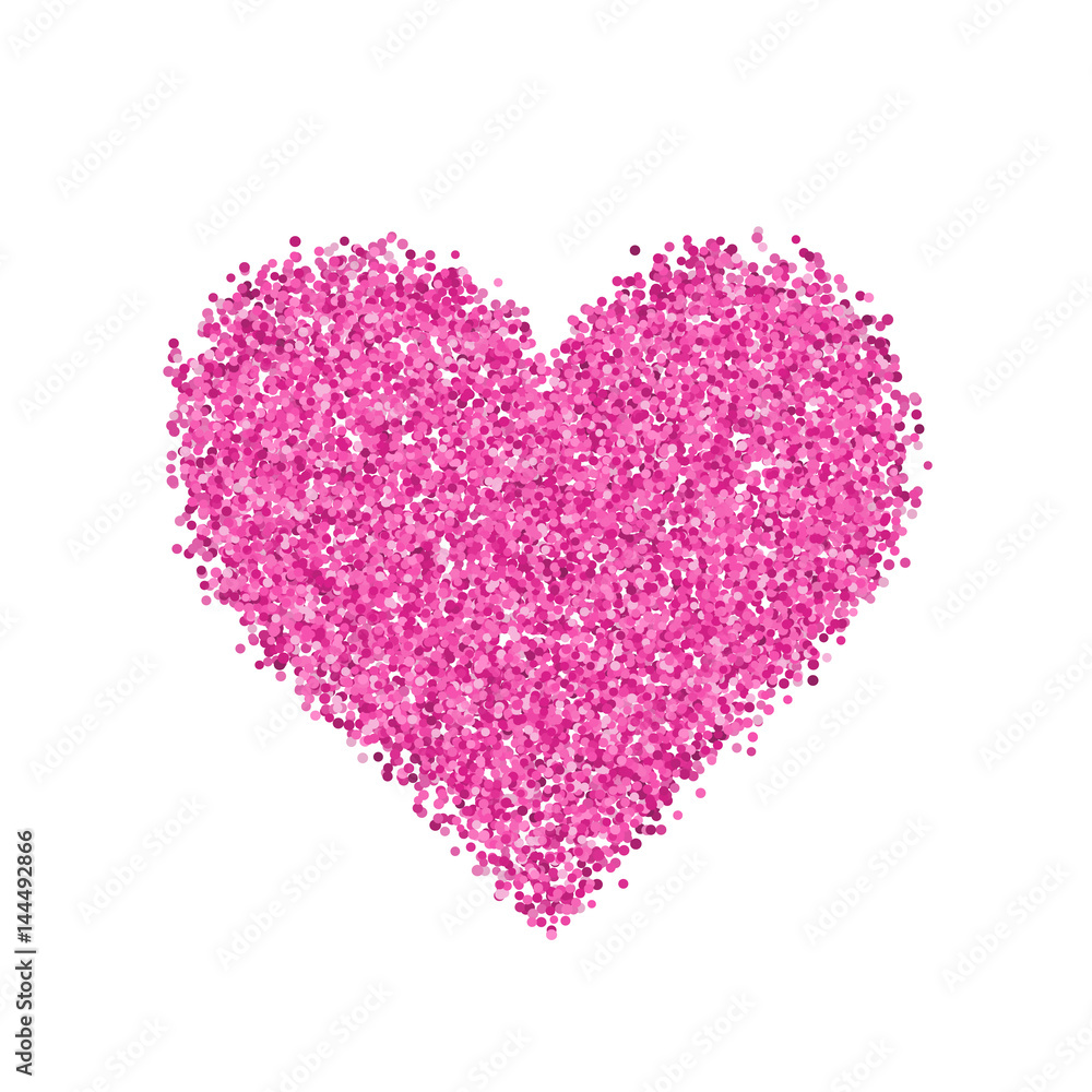 Glitter pink heart. Cute symbol of Valentines Day. Romantic concept. Love sign. Vector illustration for cards, posters, banners, wedding design invitations. Isolated on white background.