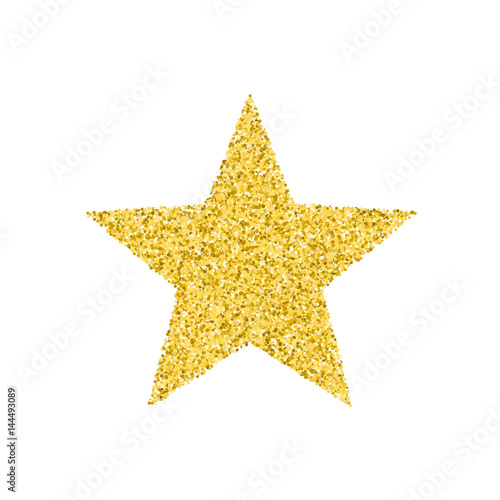 Glitter texture. Golden star. Vector illustration. Isolated on white background.