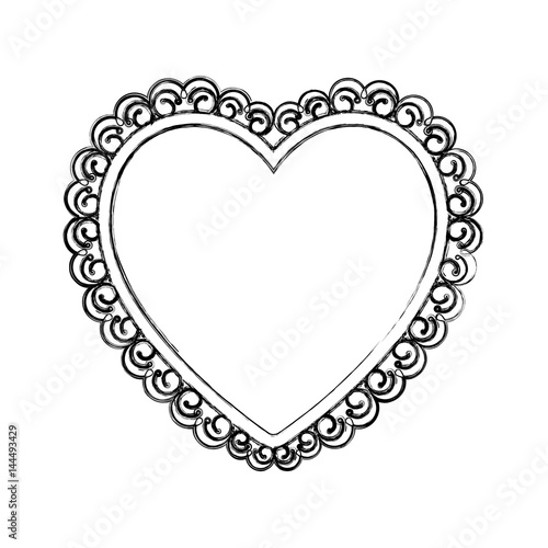 blurred silhouette heart with decorative frame vector illustration