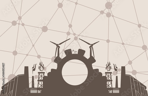 Energy and Power theme. Brochure or web banner design. Connected lines with dots. Technology and industry background