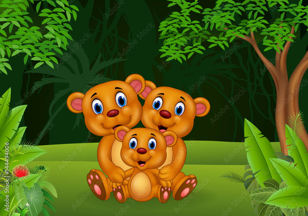 Cartoon brown bear family in the jungle Stock Vector | Adobe Stock
