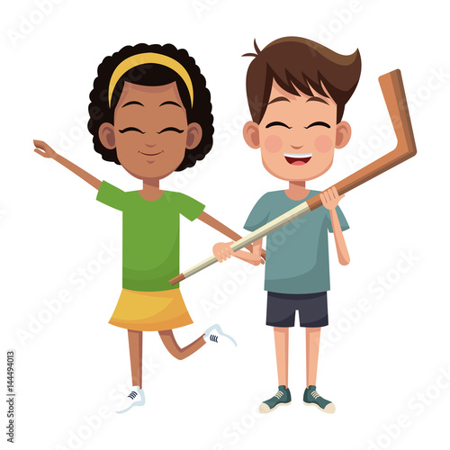 couple children hockey sport vector illustraiton eps 10