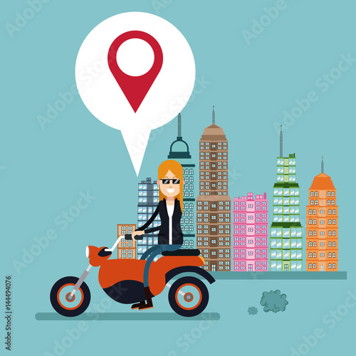 woman motorcycle location urban background vector illustration eps 10