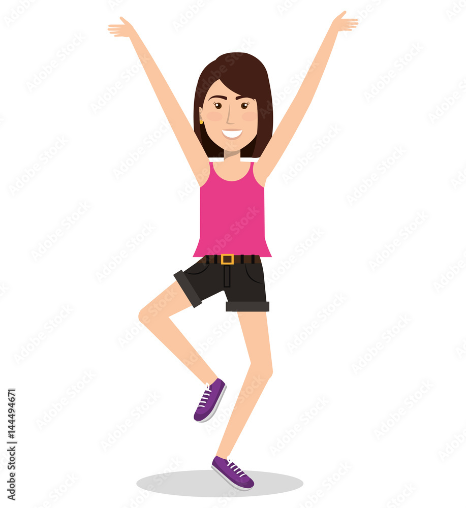 Woman celebrating with a leap