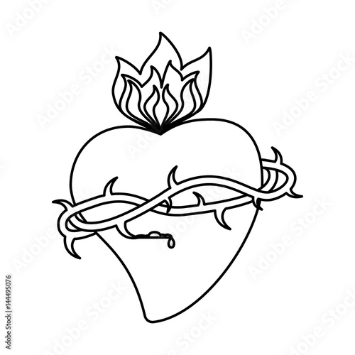 sacred heart crown flame outline vector illustration eps 10