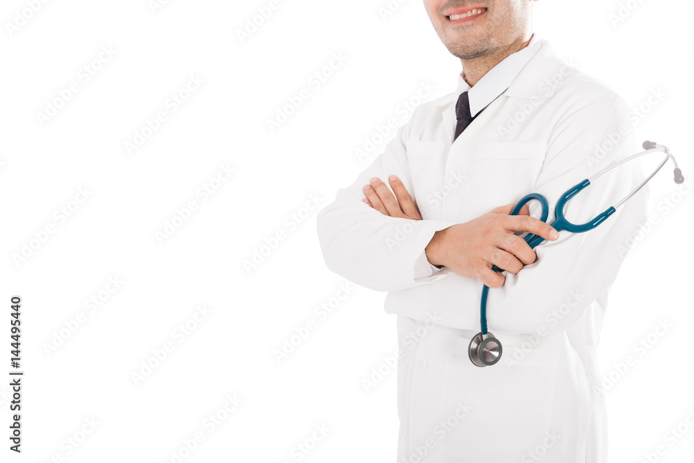 Asian male medical doctor on white background
