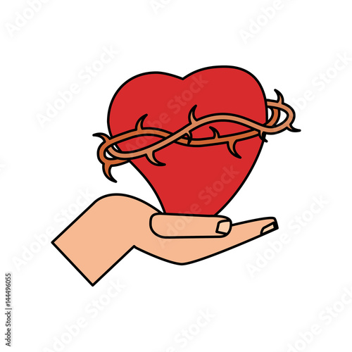 hand with sac heart catholicism vector illustration eps 10