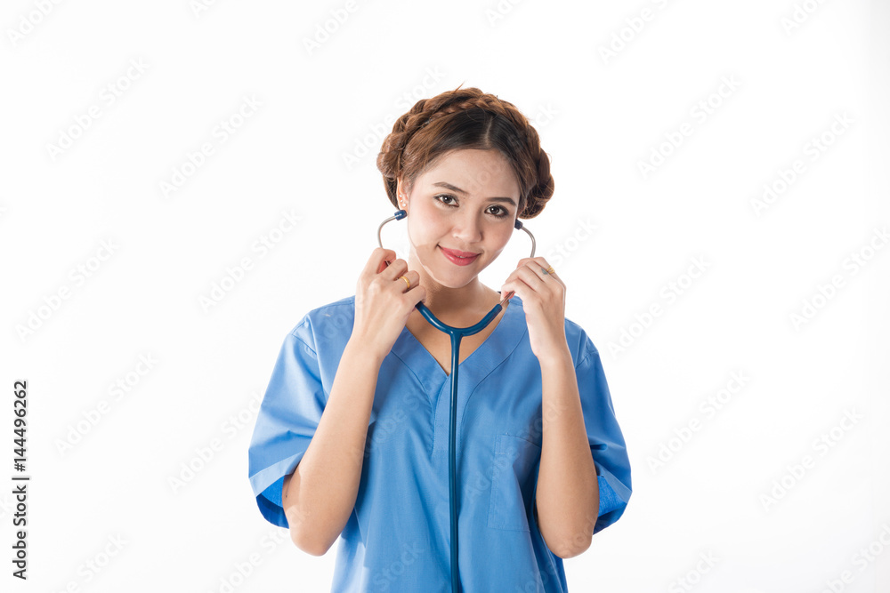 Female Asian nurse on white background Female Asian nurse on white background