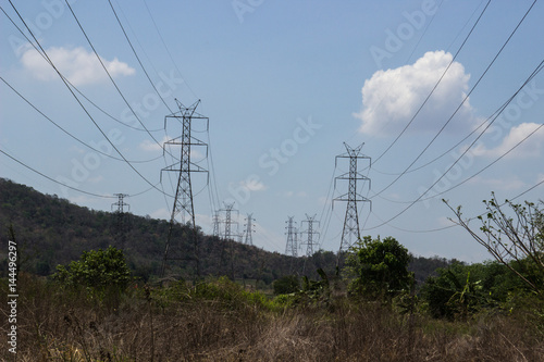 high voltage post.High-voltage tower sky background.