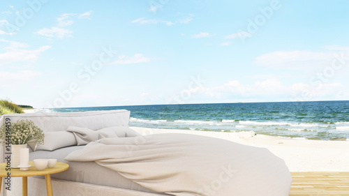 bedroom and terrace sea view in hotel or residence - 3D Rendering