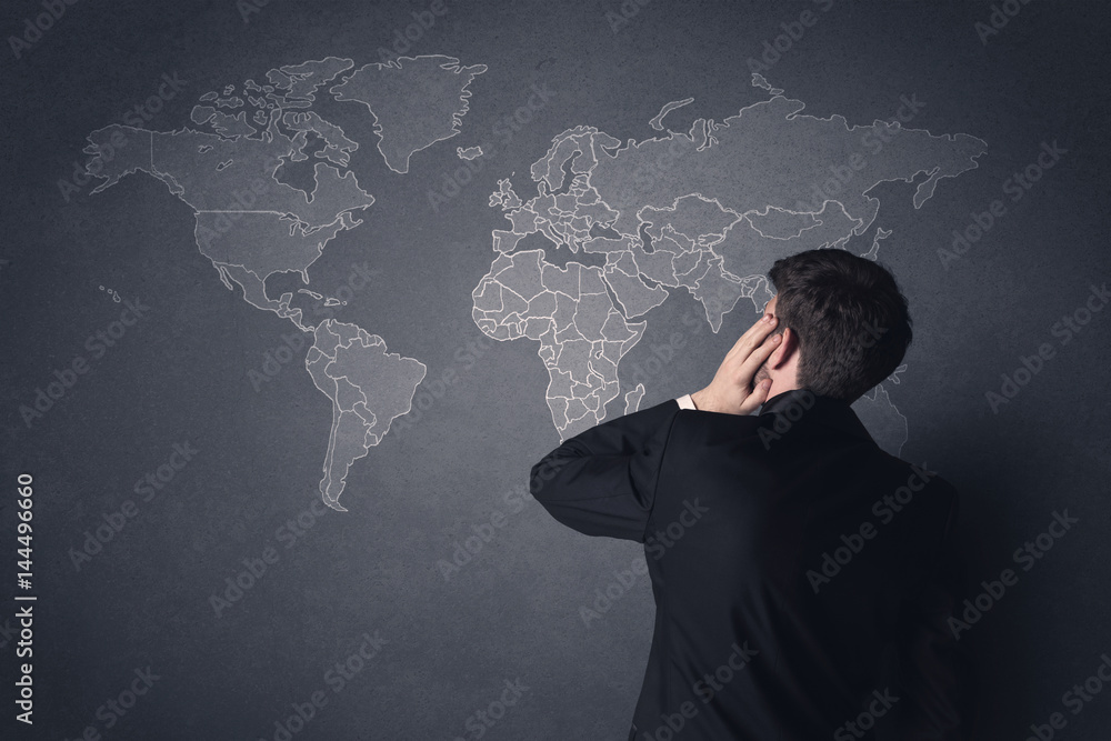 Businessman with world map