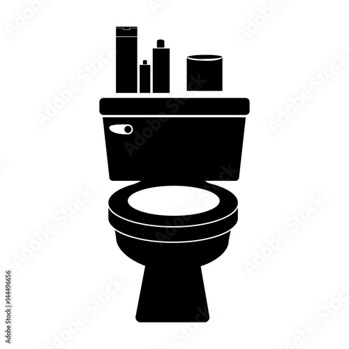 monochrome silhouette of toilet and toilet paper and beauty products vector illustration