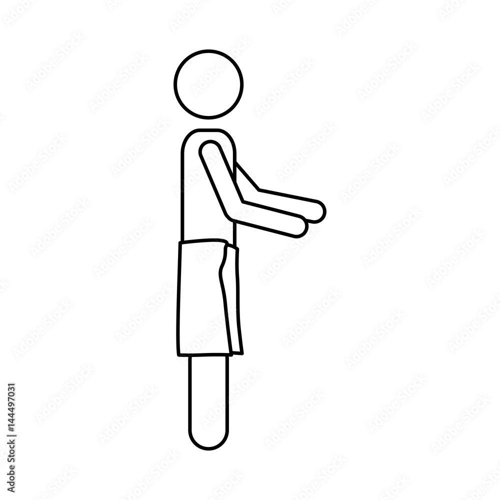 monochrome contour pictogram of man with towel in waist in side view with extended arms vector illustration monochrome contour pictogram of man with towel in waist in side view with extended arms vector illustration