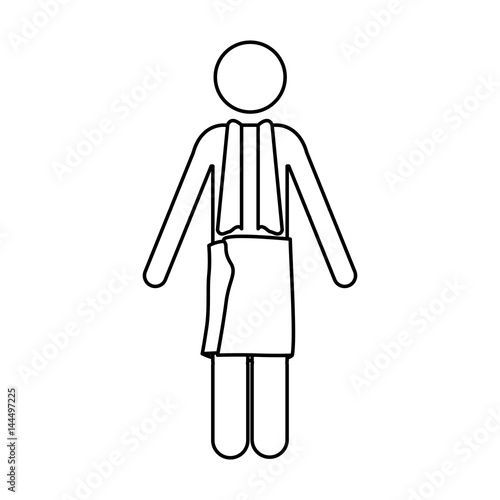 monochrome contour pictogram of man in front view with towel in waist and neck vector illustration