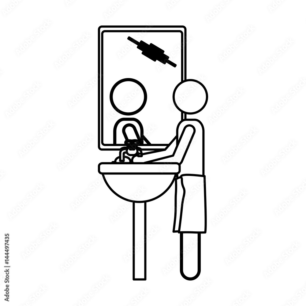 Fototapeta premium monochrome contour of man in the washbasin vector illustration