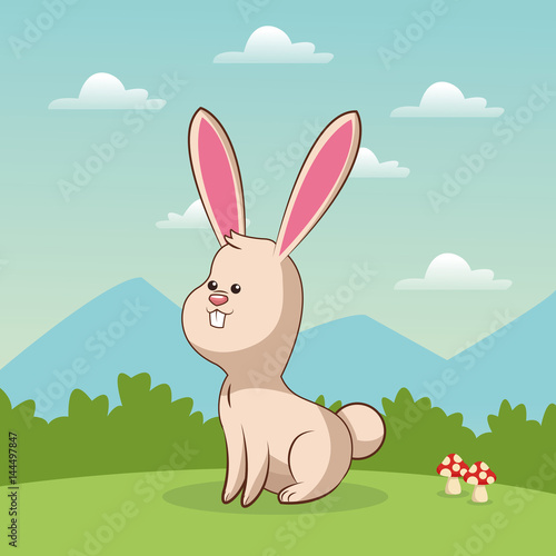 cute bunny animal baby with landscape vector illustration eps 10 © Jemastock