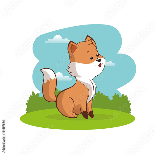 cute fox animal baby with landscape vector illustration eps 10