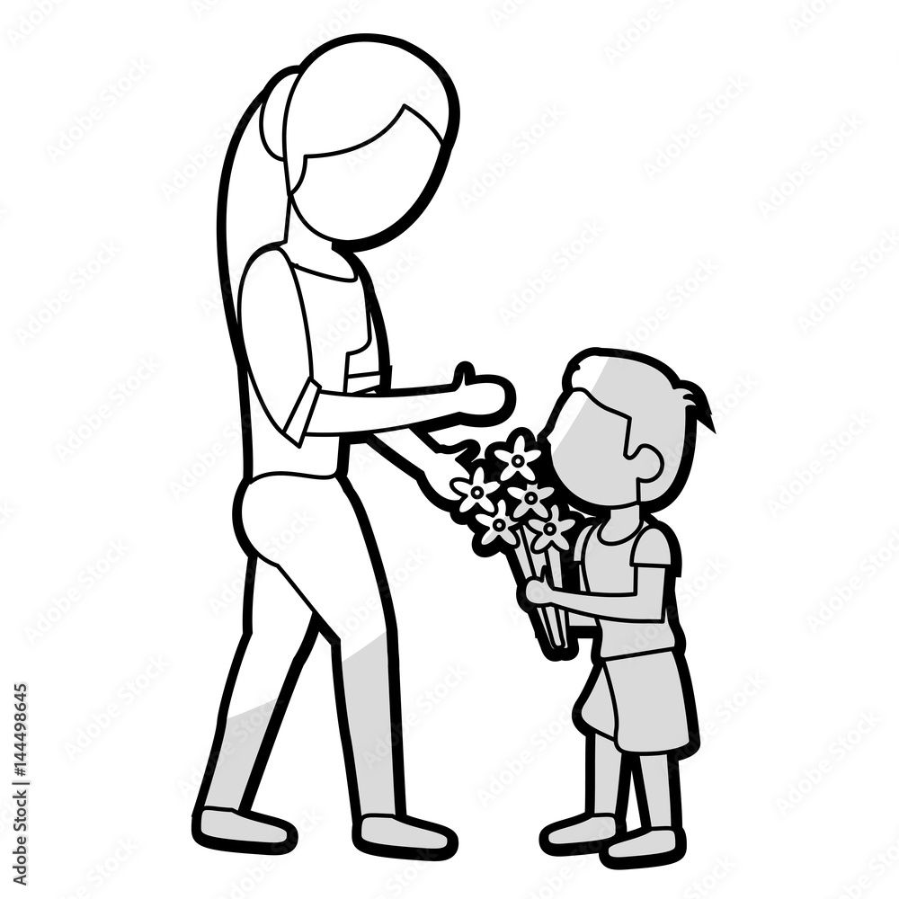 son give flowers to mother vector illustration eps 10 Stock Vector
