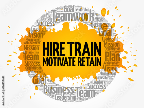 Hire, Train, Motivate and Retain word cloud, business concept