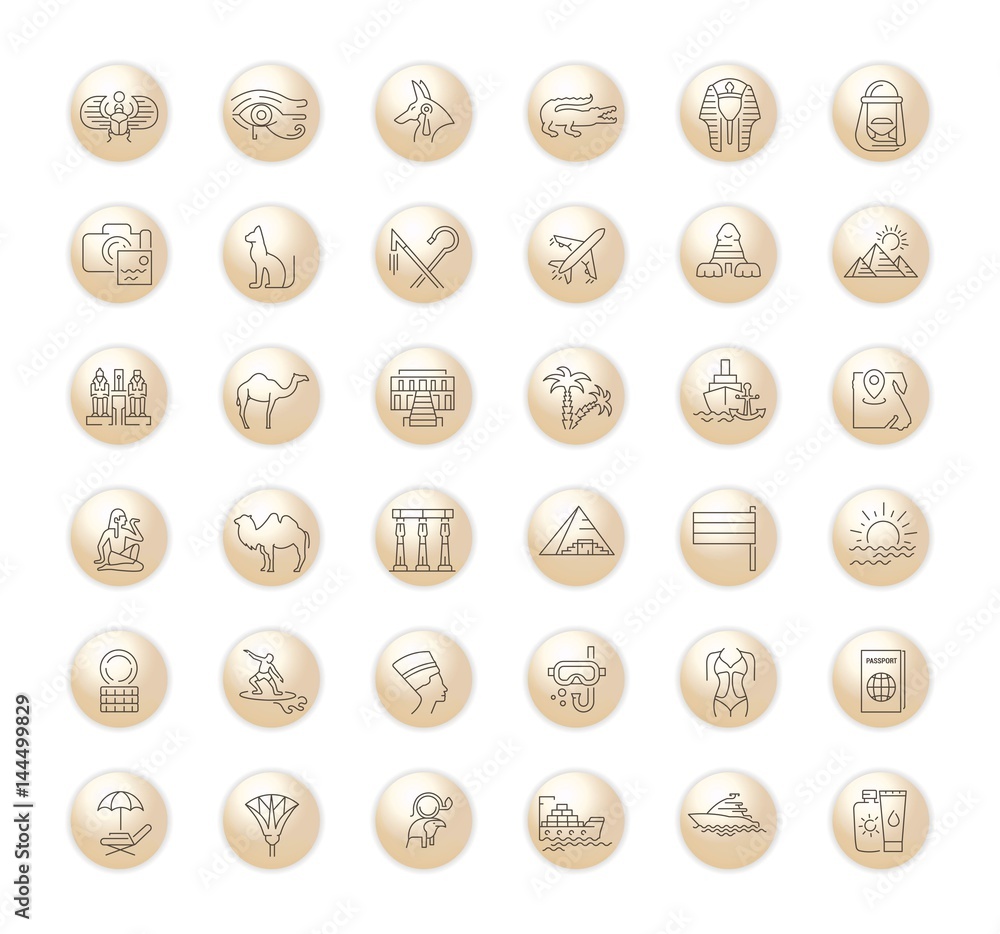 Vector graphic set. Icons in flat, contour,thin, minimal and linear design. Egypt. Travel to Egypt. Simple isolated icons.Concept of web site and app.Sign,symbol, elements. Vector graphic set. Icons in flat, contour,thin, minimal and linear design. Egypt. Travel to Egypt. Simple isolated icons.Concept of web site and app.Sign,symbol, elements.