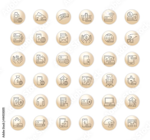 Vector graphic set. Icons in flat, contour,thin, minimal and linear design.Online shopping. Internet shop.Order,purchase, payment.Simple isolated icons.Concept of web site and app.Sign,symbol,element.