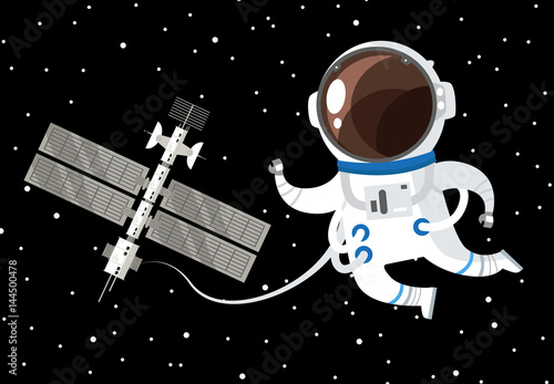 astronaut floating around space stationn photo