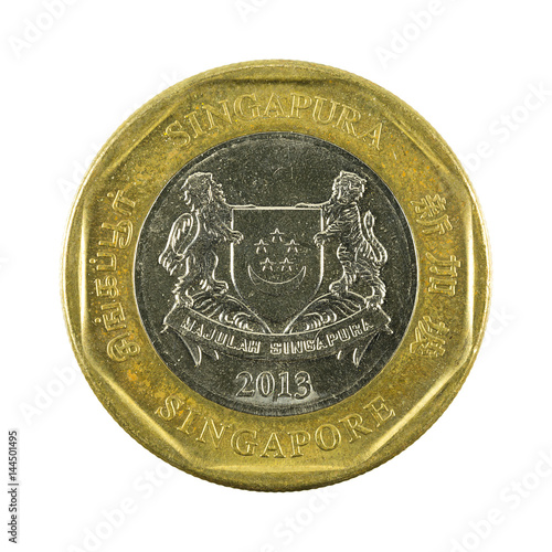 1 singapore dollar coin (2013) reverse isolated on white background