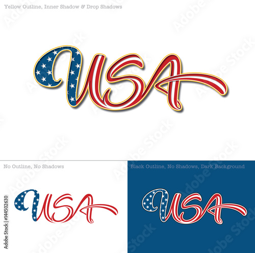 USA Flag Caligraphic Text