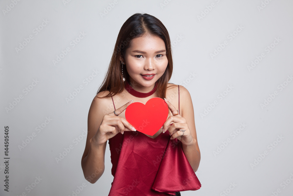 Asian woman with red heart. Asian woman with red heart.