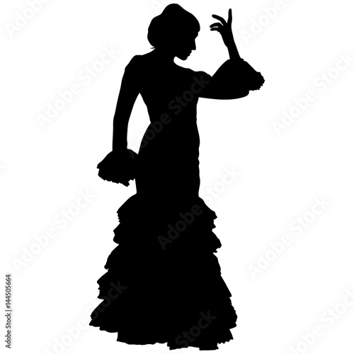 One black silhouette of female flamenco dancer