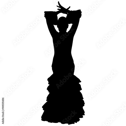 One black silhouette of female flamenco dancer