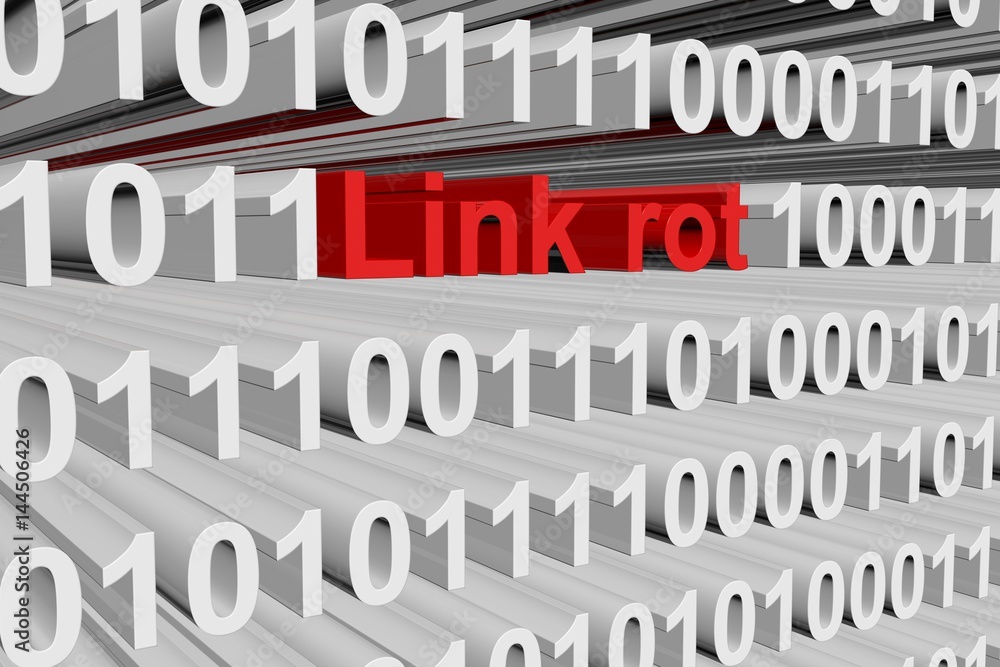 Link rot in the form of binary code, 3D illustration