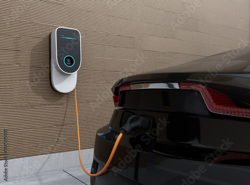 Electric vehicle charging station for home. 3D rendering image.