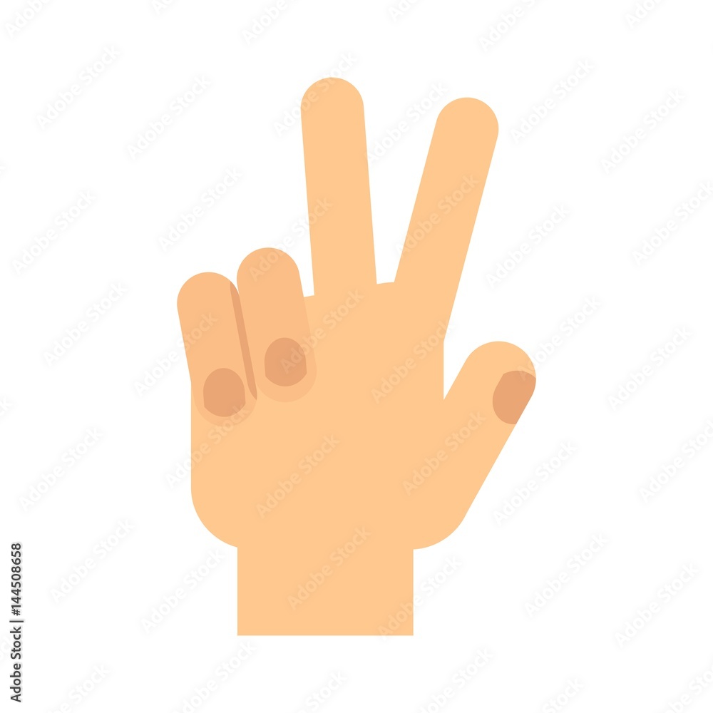 Hand gesture. Sign of victory. Flat vector cartoon illustration. Objects isolated on a white background. Hand gesture. Sign of victory. Flat vector cartoon illustration. Objects isolated on a white background.