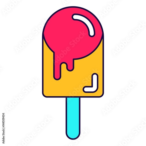 Ice cream lines icon. Fashion patch, pin badges set inspried by 80s - 90s comic style. Flat vector cartoon illustration. Objects isolated on a white background. photo