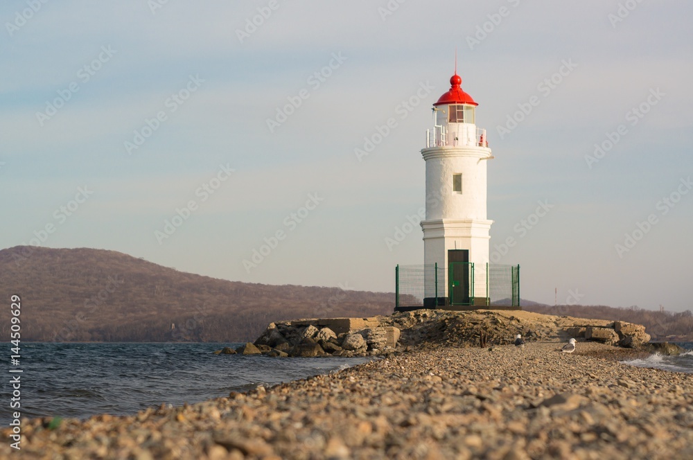 Tokarevskiy lighthouse in Vladivostok, Russia.