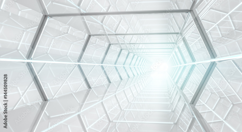 Bright futuristic spaceship corridor 3D rendering Bright futuristic spaceship corridor 3D rendering