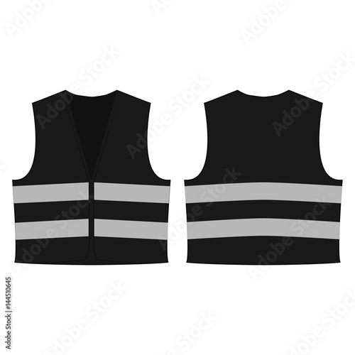 black reflective safety vest for people isolated vector front and back for promotion on the white background