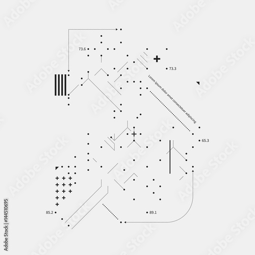 Complex design element in glitch style on white background. Useful for prints, posters and covers.