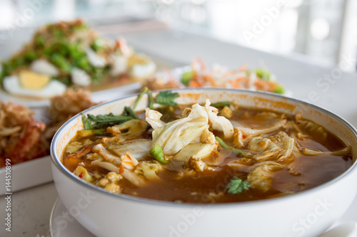 Sour soup made of Tamarind Paste with Canned fish and Mixed Vegetables