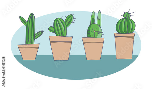 Cacti. Easter Illustration.