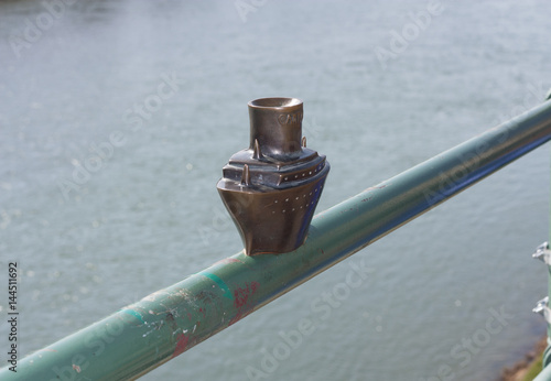 Mini metal sculpture of ship boat Carpathia photo in Uzhgorod Ukraine photo