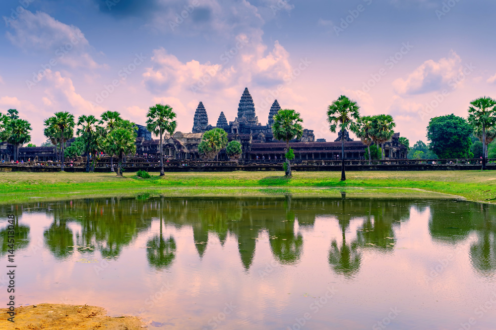 Angkor Wat with reflection on water at morning, Cambodia