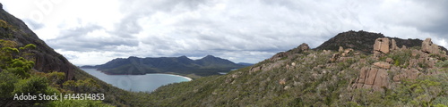 Panoramic view of Wineglass Bay Freycinet National Park  Tasmania  Australia